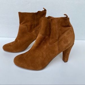 Sole Society Laurel Cognac Brown Suede Ankle Leather Bootie Size 6